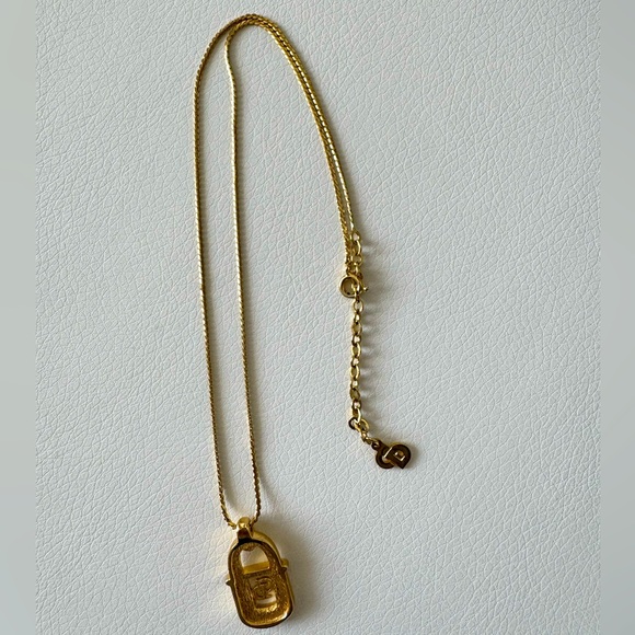 DIOR Gold Tone CD Necklace with Rhinestones in Excellent Condition - Picture 7 of 8